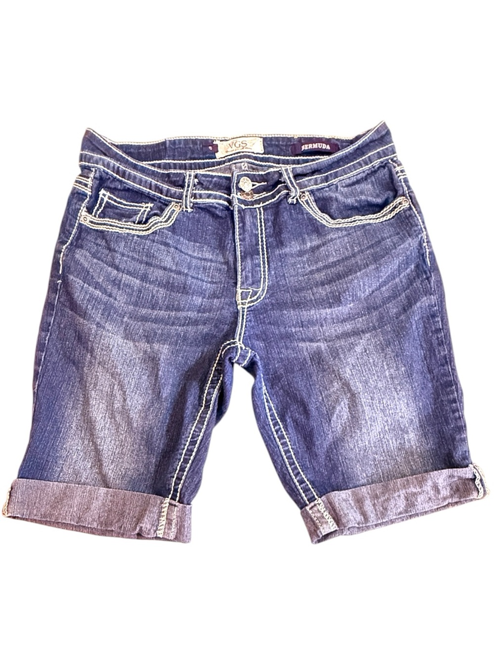 VGS indigo whiskered rolled-hem denim bermuda shorts Women’s size 10 | ff1